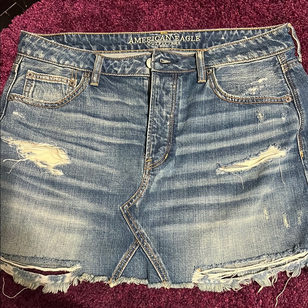 American Eagle Outfitters Distressed Blue Mini Skirt